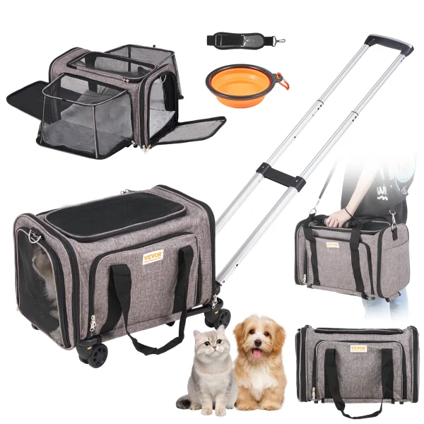 Pet Carrier Breathable with Telescopic Handle Wheels and Shoulder Strap